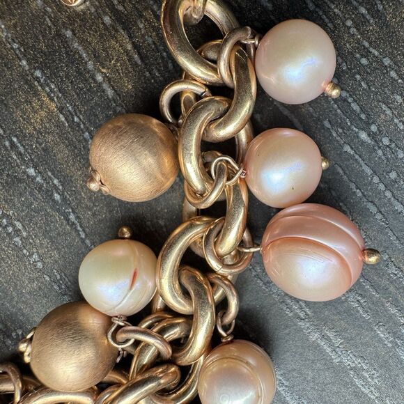 Vintage Honora Bronze Pink Freshwater Cultured Pearl Charm Bracelet 7.5” Italy - Picture 5 of 15